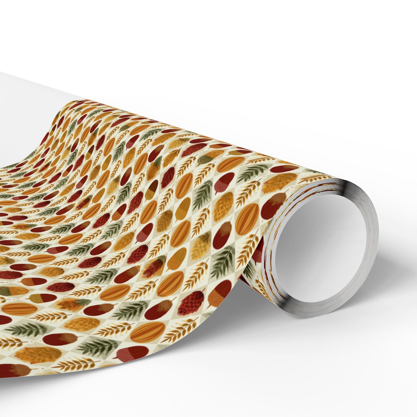 Harvest Grid Wrapping Paper | Mid-Century Modern Wheat & Gourd Pattern | All-Season Gift Wrap