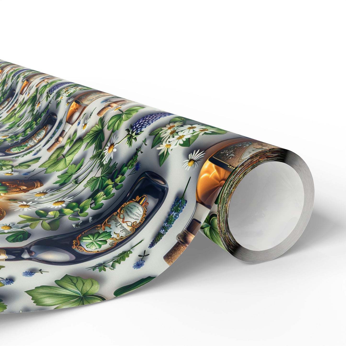 Vintage Botanical Gift Wrap with Flowers & Spirits Bottles