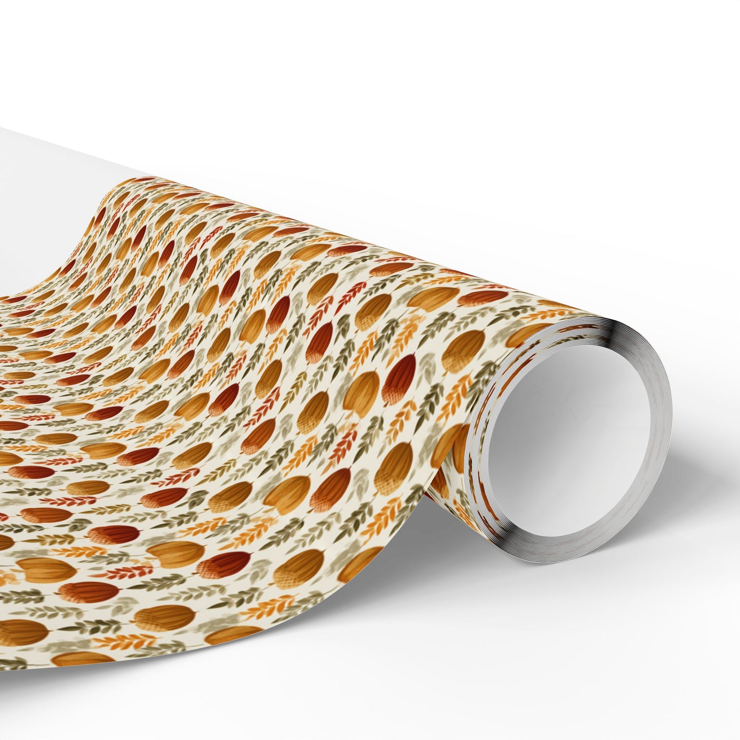 Harvest Grid Wrapping Paper | Mid-Century Modern Wheat & Gourd Pattern | All-Season Gift Wrap