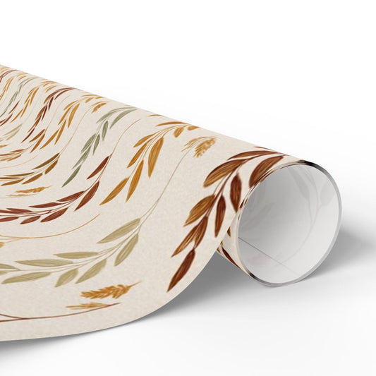 Fall Botanical Wrapping Paper — Oak Leaves, Acorns & Wheat | Autumn Gift Wrap