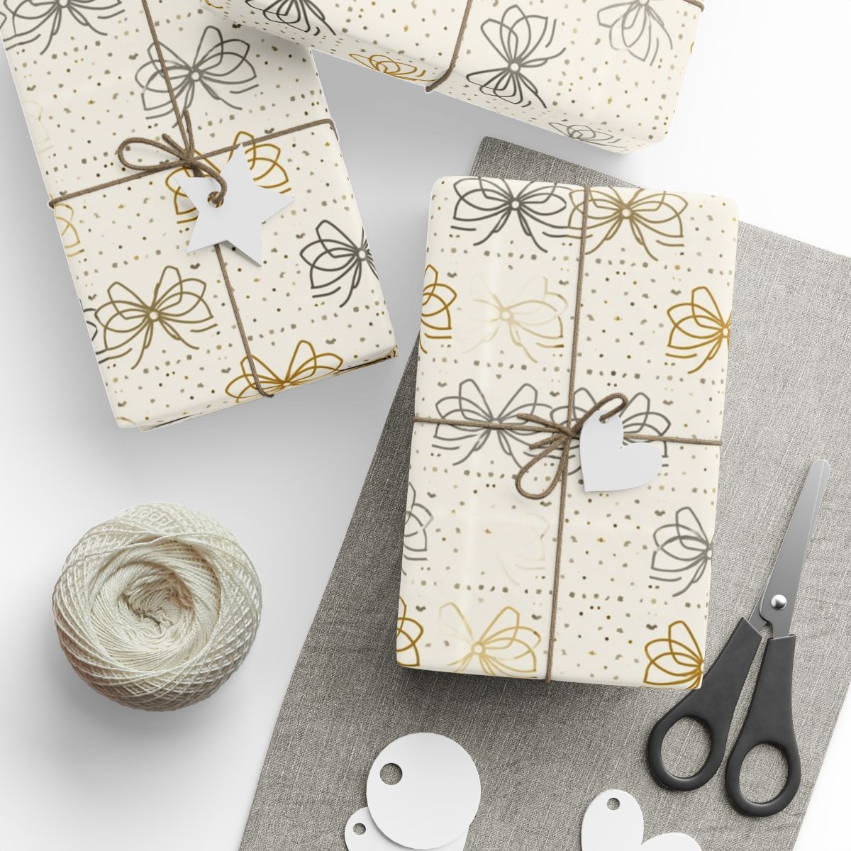 Gift Bows on Dotted Grid Wrapping Paper