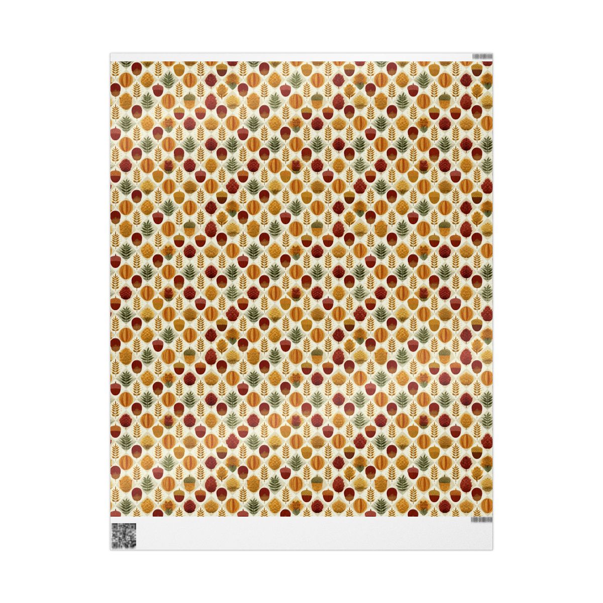 Harvest Grid Wrapping Paper | Mid-Century Modern Wheat & Gourd Pattern | All-Season Gift Wrap