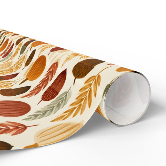 Harvest Grid Wrapping Paper | Mid-Century Modern Wheat & Gourd Pattern | All-Season Gift Wrap
