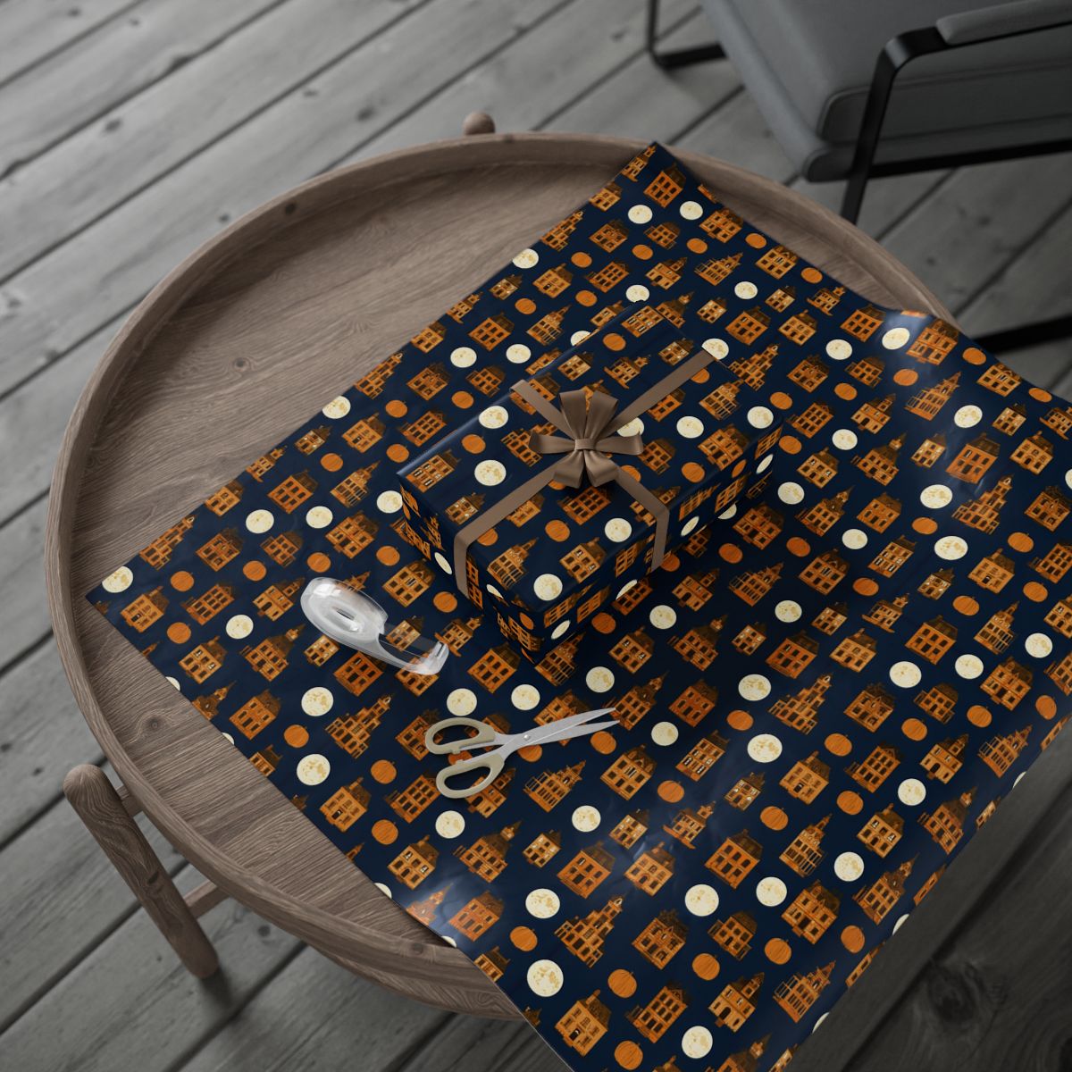 Haunted Houses & Moons Wrapping Paper