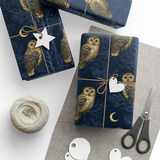 Owl & Crescent Moon Wrapping Paper