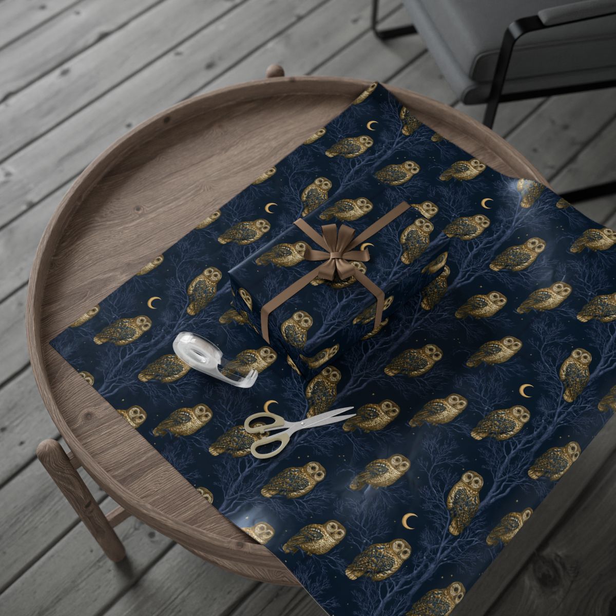Owl & Crescent Moon Wrapping Paper
