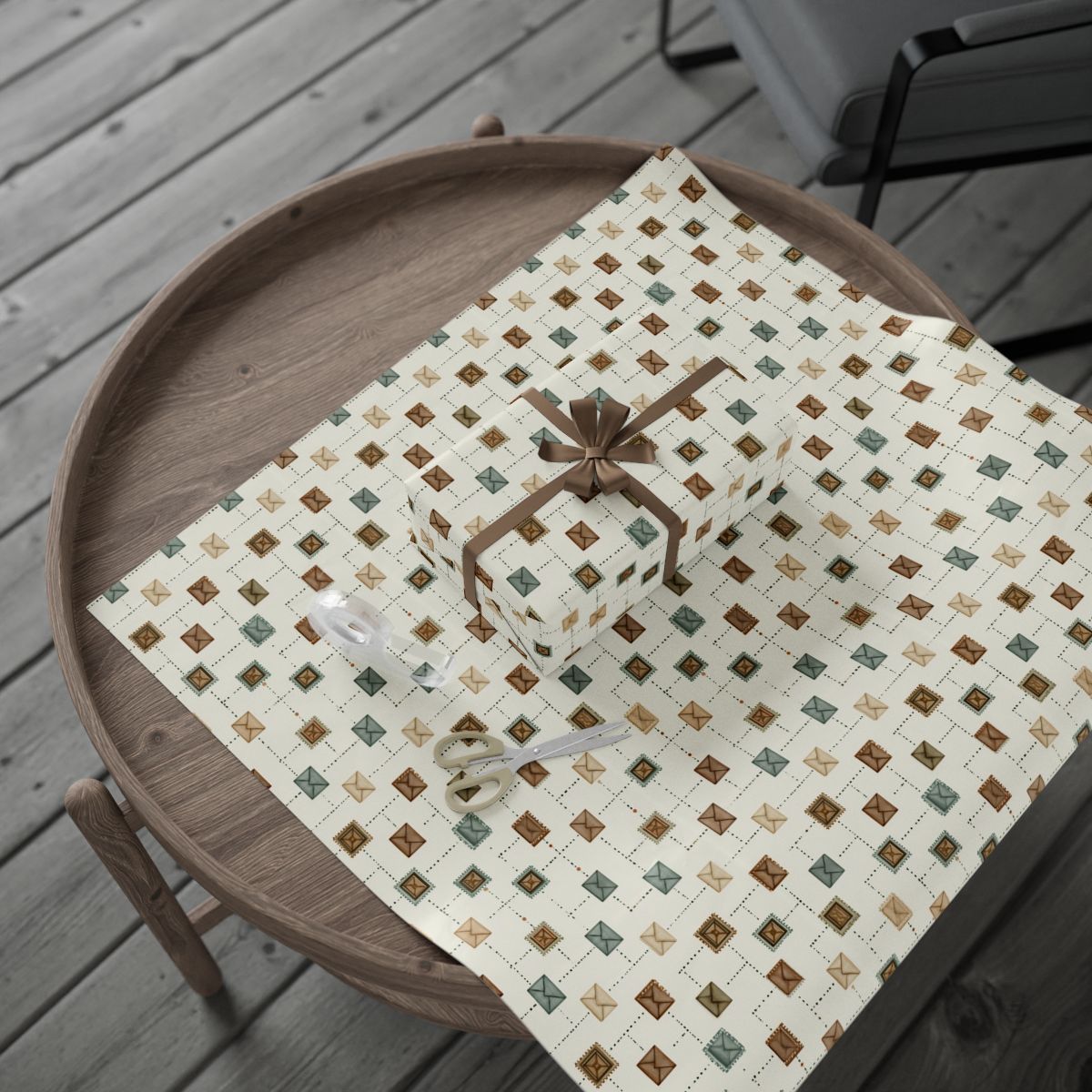 Postal System Wrapping Paper | Vintage Envelope & Postmark Pattern | All-Season Gift Wrap