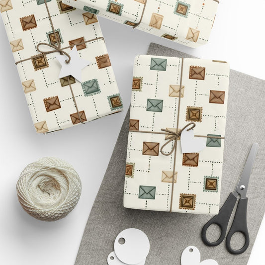 Postal System Wrapping Paper | Vintage Envelope & Postmark Pattern | All-Season Gift Wrap