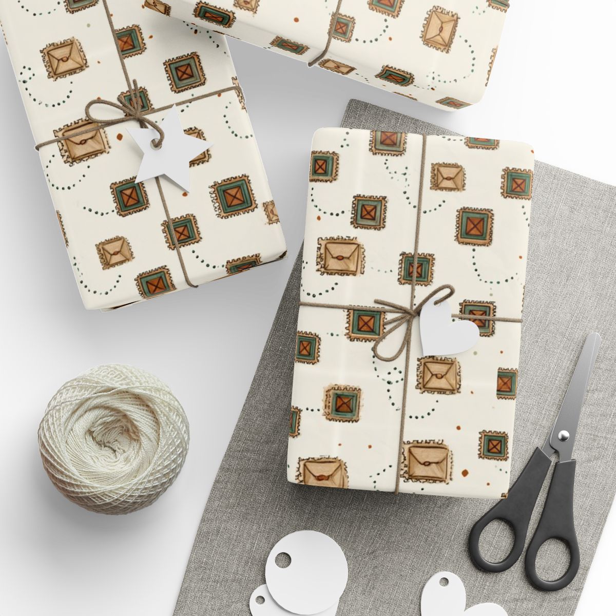 Postal System Wrapping Paper | Vintage Envelope & Postmark Pattern | All-Season Gift Wrap