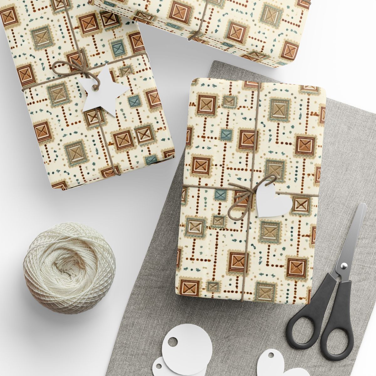 Postal System Wrapping Paper | Vintage Envelope & Postmark Pattern | All-Season Gift Wrap