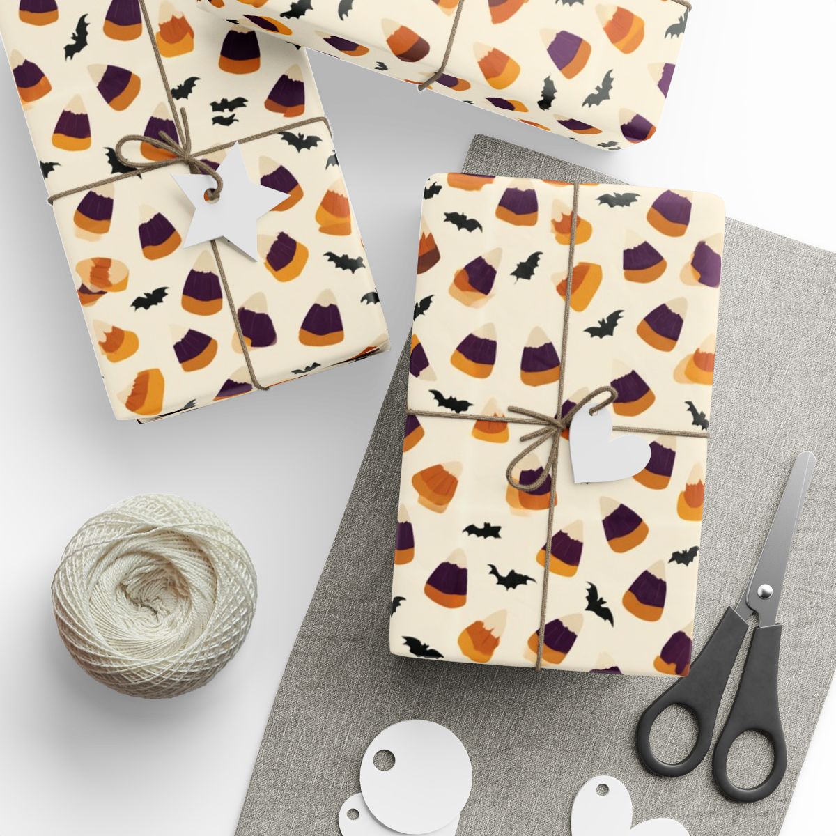 Scattered Candy Corn & Bats Wrapping Paper