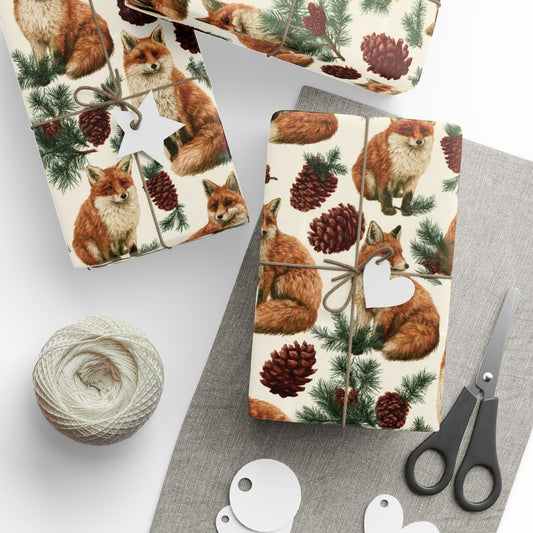 Winter Foxes & Pinecones Wrapping Paper