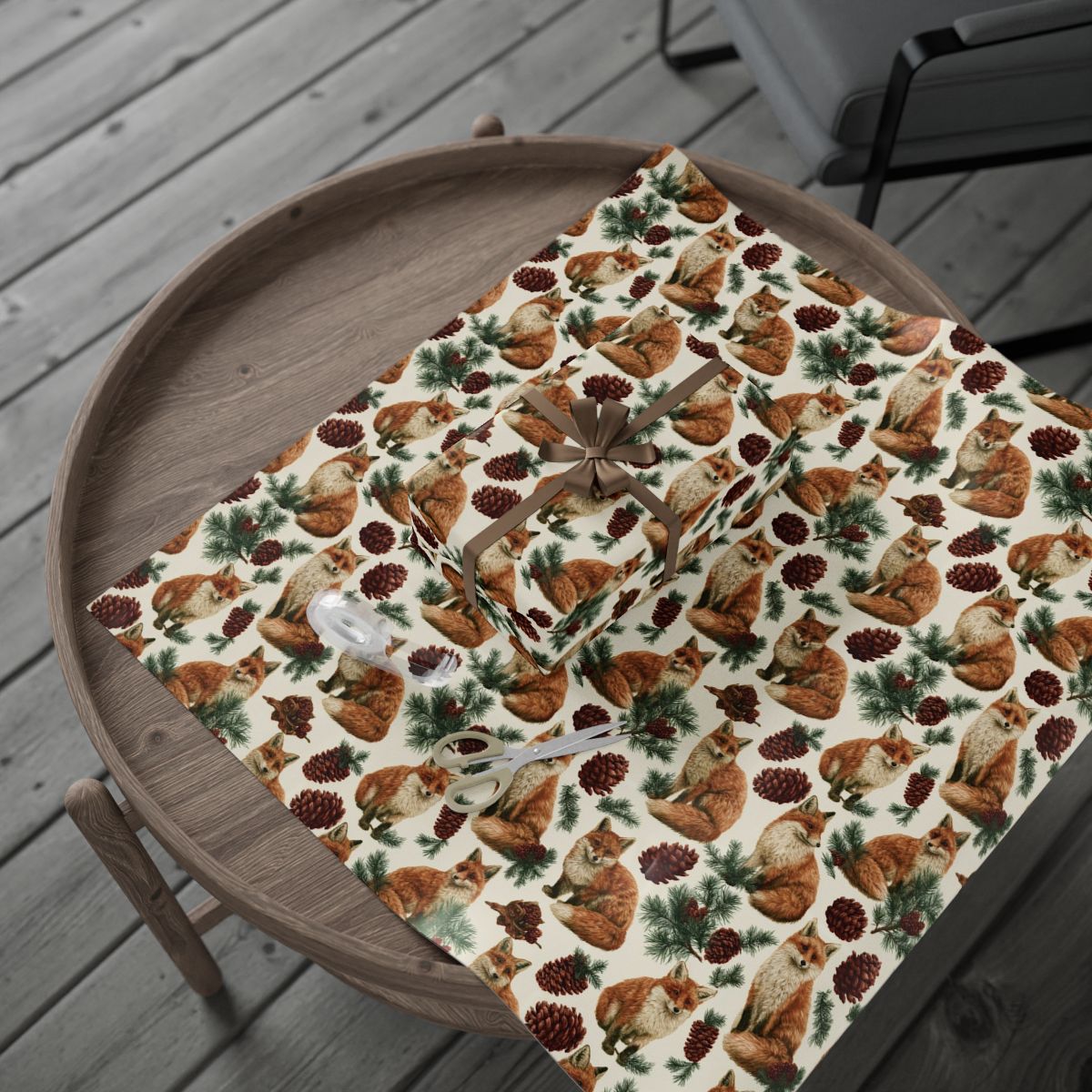 Winter Foxes & Pinecones Wrapping Paper